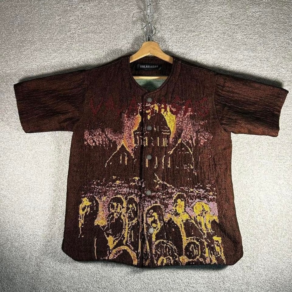 Men's Valabasas tapestry all over print short sleeve button up streetwear shirt